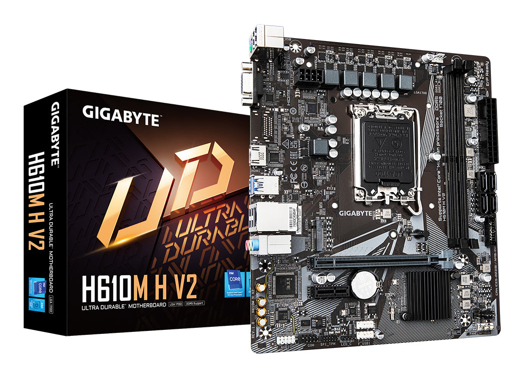 GIGABYTE H610M H V2 Motherboard - Supports Intel Core 14th CPUs, 4+1+1 Hybrid Digital VRM, up to 5600MHz DDR5, 1xPCIe 3.0 M.2, GbE LAN, USB 3.2 Gen 1