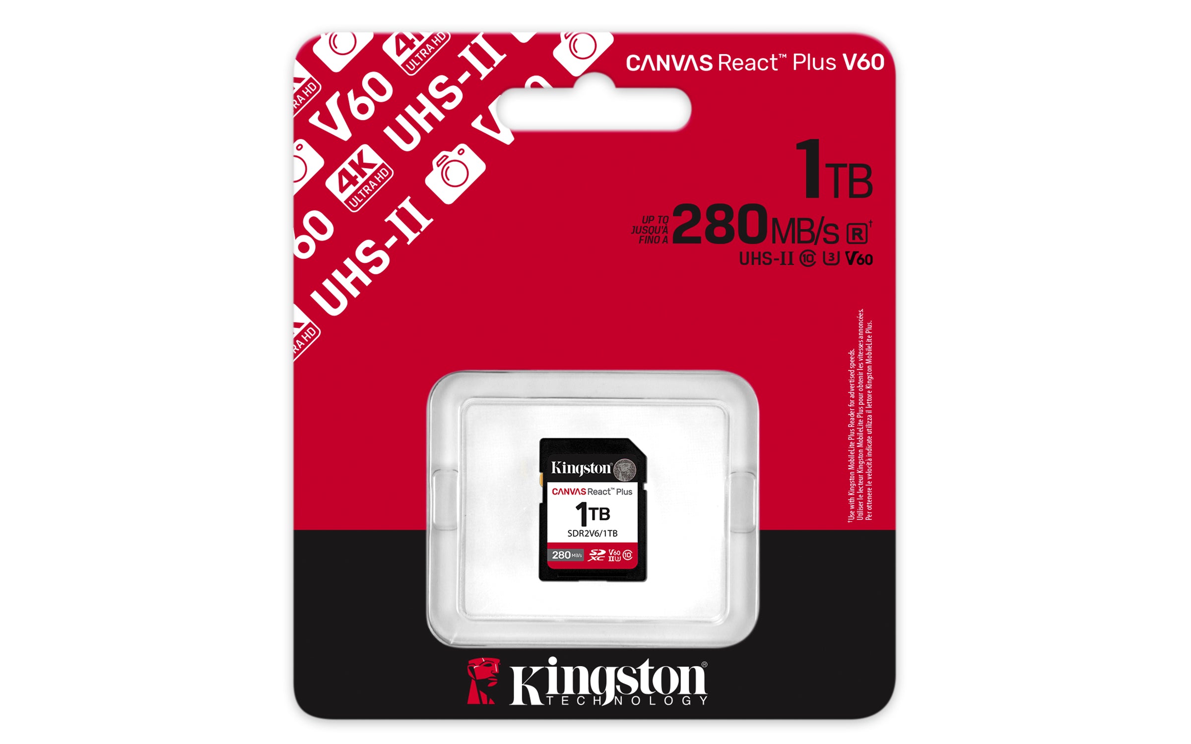 Kingston Technology 1TB Canvas React Plus SDXC UHS-II 280R/150W U3 V60 for Full HD/4K (SDR2V6/1TB)