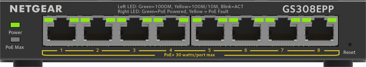 NETGEAR GS308EPP Managed L2/L3 Gigabit Ethernet (10/100/1000) Power over Ethernet (PoE) Black (GS308EPP-100PES)