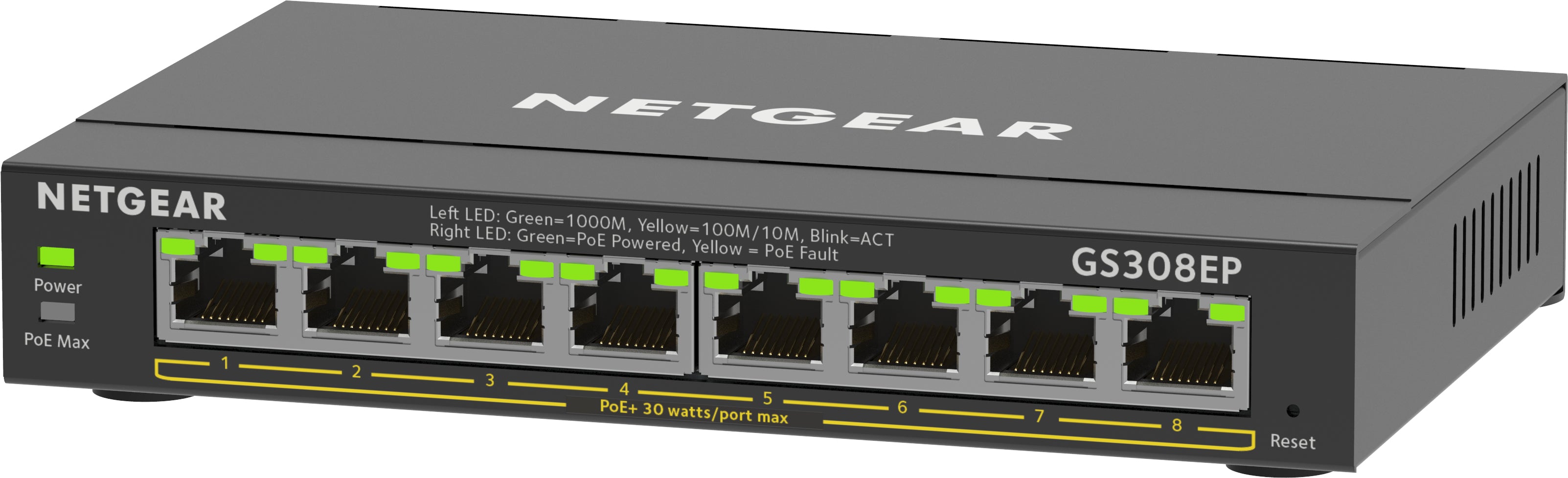 NETGEAR GS308EP Managed L2/L3 Gigabit Ethernet (10/100/1000) Power over Ethernet (PoE) Black (GS308EP-100PES)