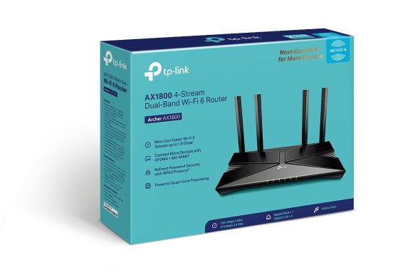 TP-Link Archer AX1800 wireless router Gigabit Ethernet Dual-band (2.4 GHz / 5 GHz) Black (ARCHER AX1800)
