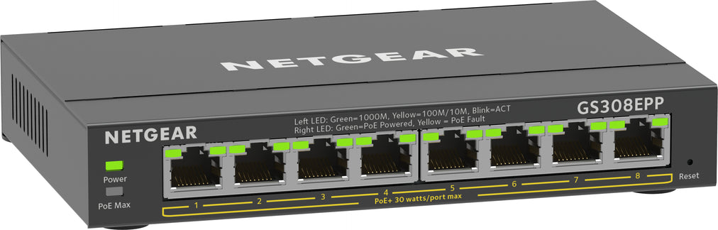 NETGEAR GS308EPP Managed L2/L3 Gigabit Ethernet (10/100/1000) Power over Ethernet (PoE) Black (GS308EPP-100PES)