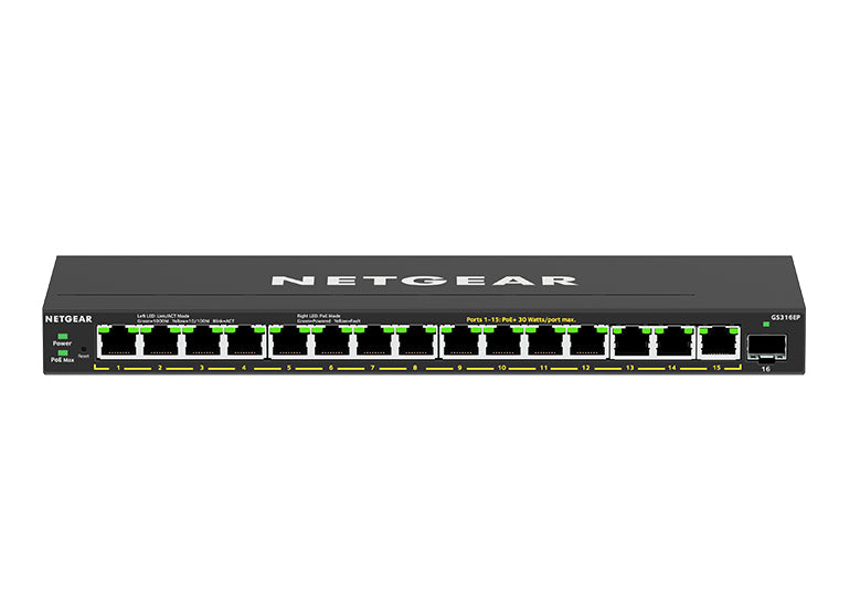 NETGEAR GS316EP Managed Gigabit Ethernet (10/100/1000) Power over Ethernet (PoE) Black (GS316EP-100PES)