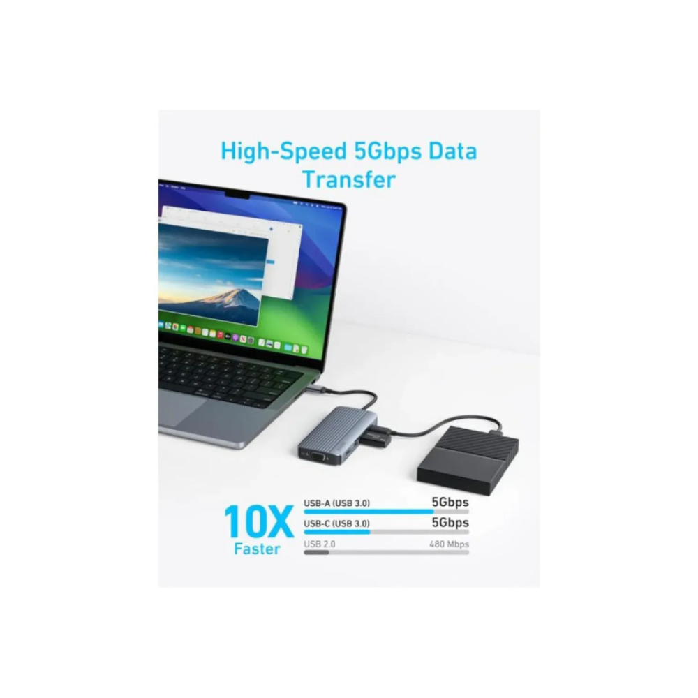 ANKER USB-C Data Hub, 8u1, Triple Display, PD 85W doking stanica siva