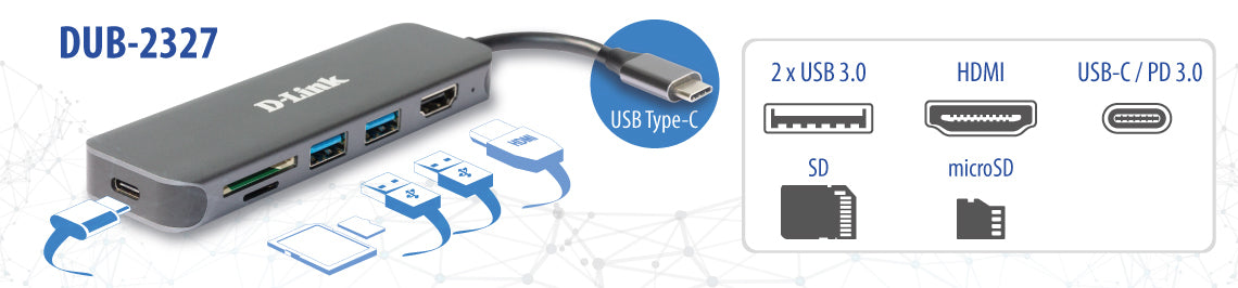 D-Link 6-in-1 USB-C Hub with HDMI/Card Reader/Power Delivery (DUB-2327)