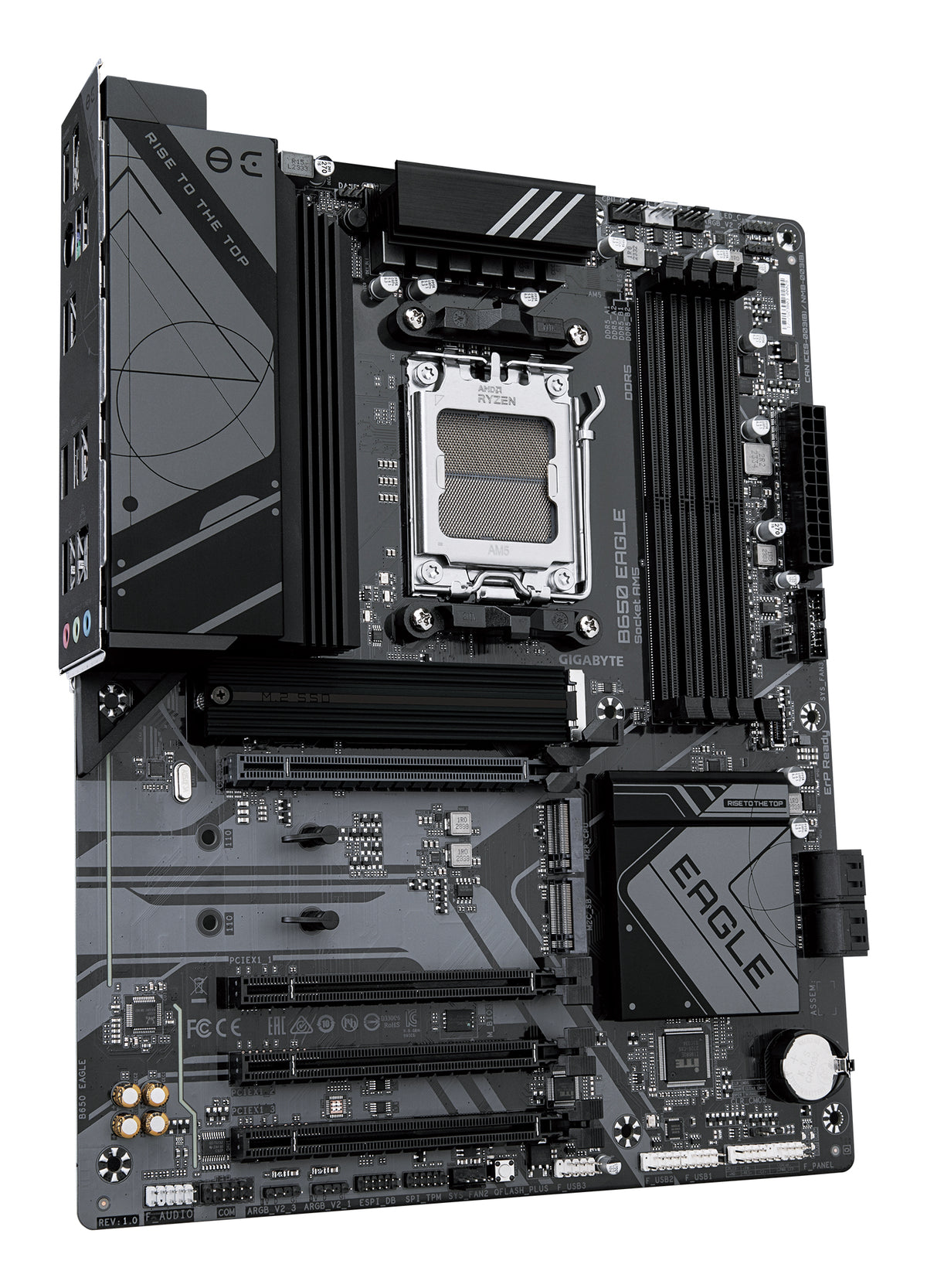 GIGABYTE B650 EAGLE Motherboard - AMD Ryzen 9000 Series CPUs, 12+2+2 Phases VRM, up to 7600MHz DDR5 (OC), 1xPCIe 5.0 + 2xPCIe 4.0 M.2, GbE LAN, USB 3.