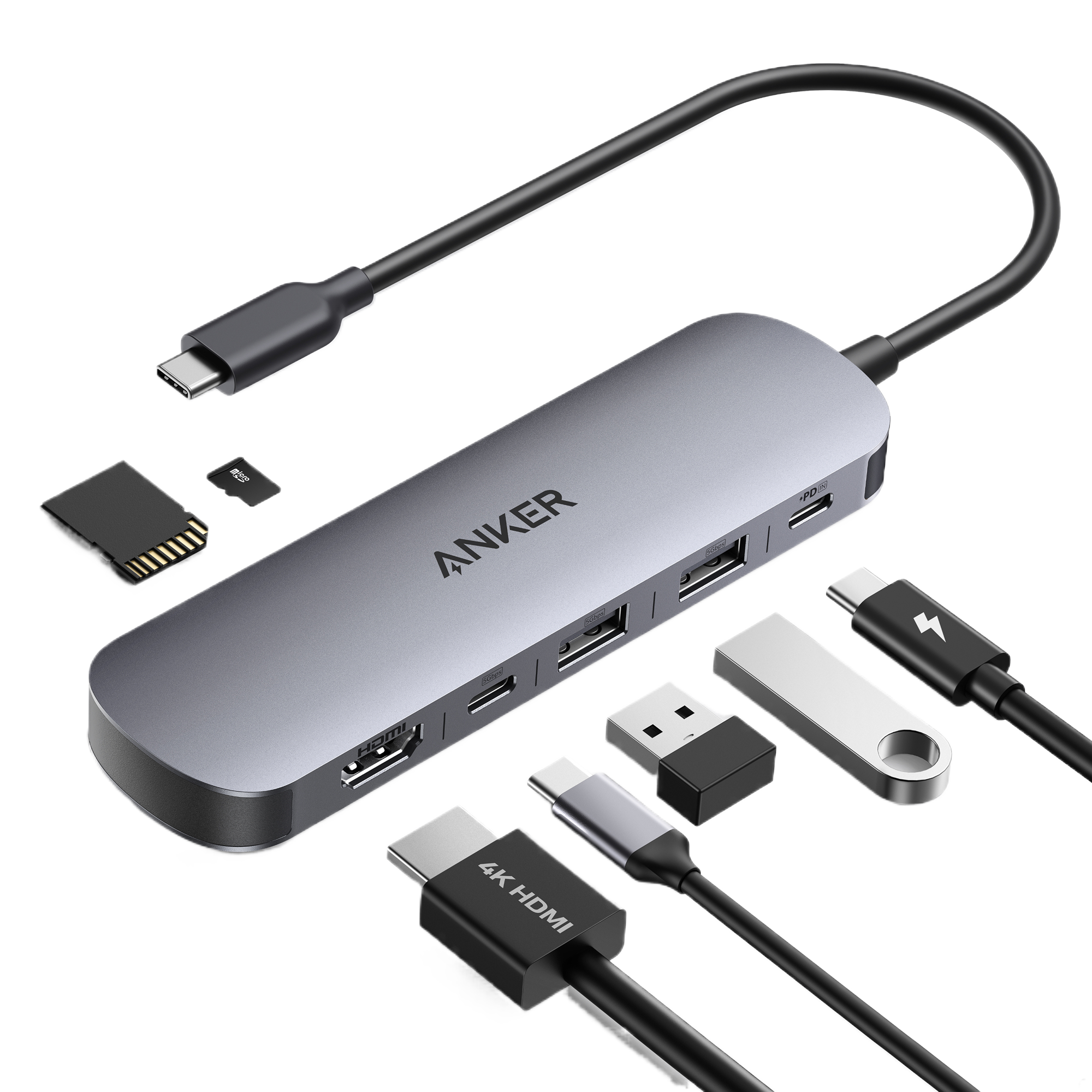 ANKER Nano USB-C Hub 7u1, sivi