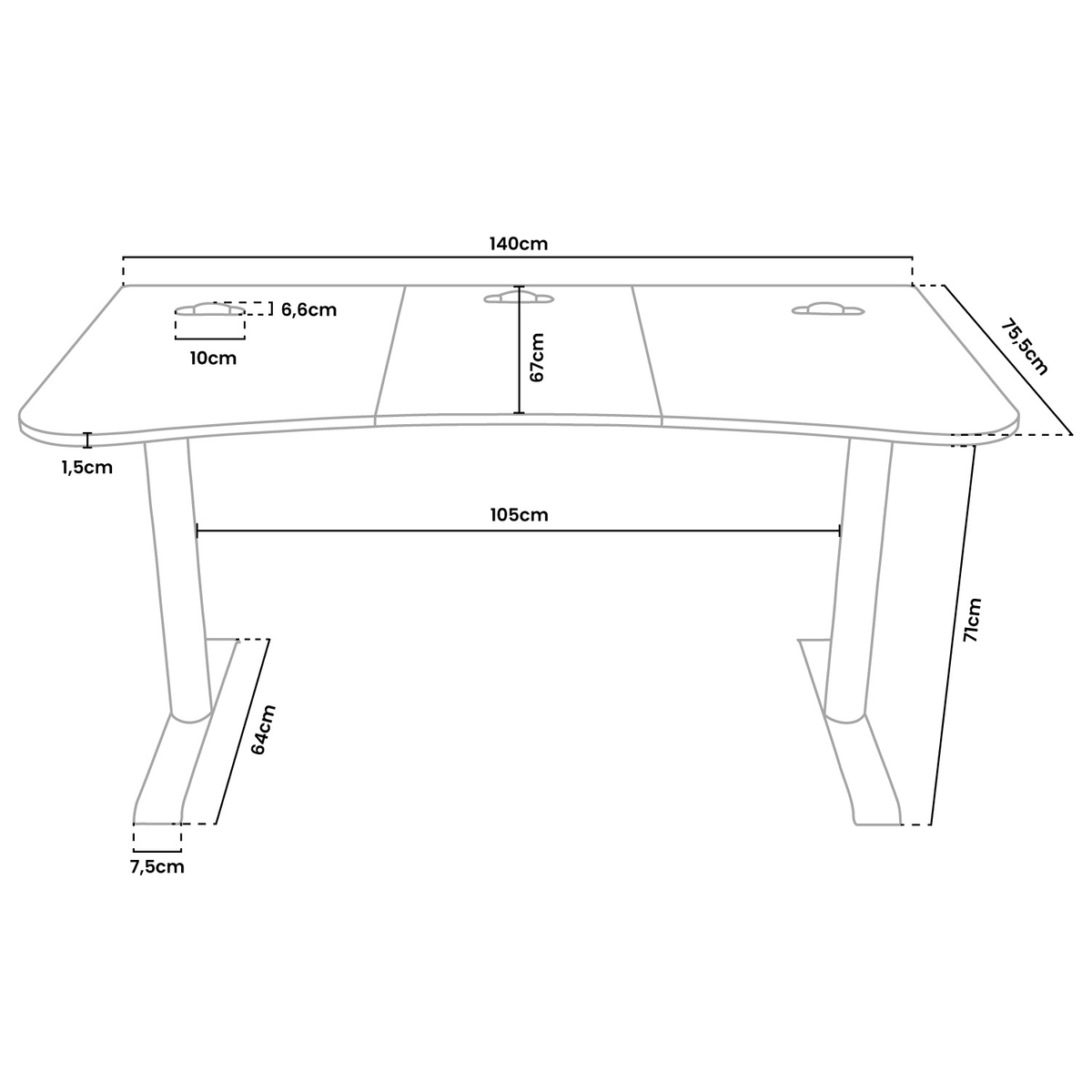 Arozzi Arena Medium Gaming Desk - Pure Black