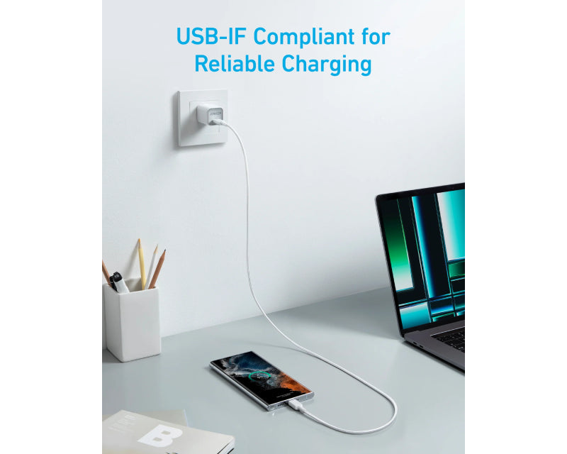 ANKER 322 USB tip-C na USB tip-C kabl M/M 0.9m, 60W, pleteni, beli
