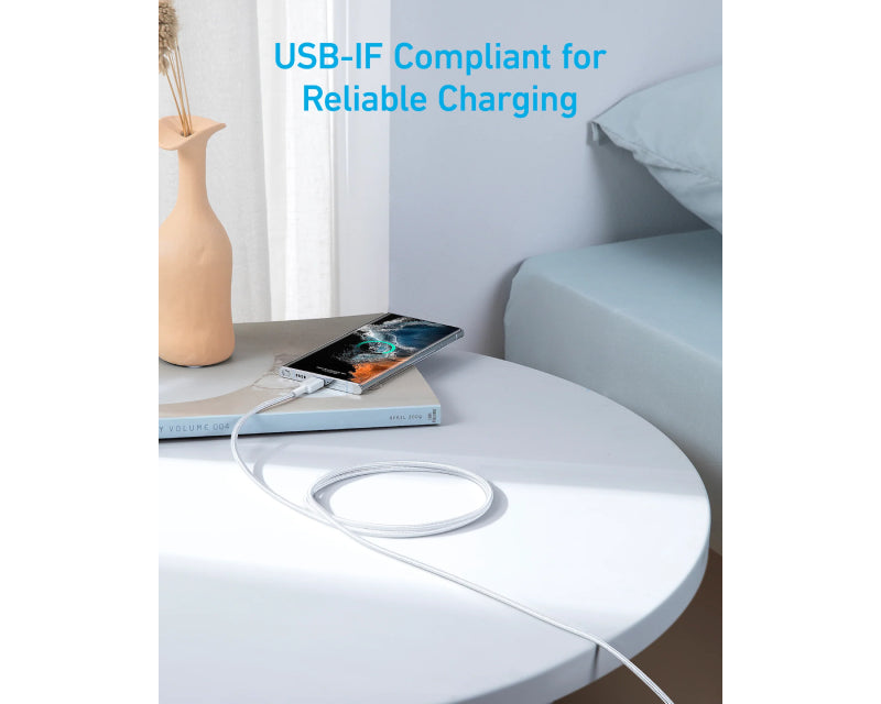 ANKER 322 USB tip-C na USB tip-C kabl M/M 0.9m, 60W, pleteni, beli
