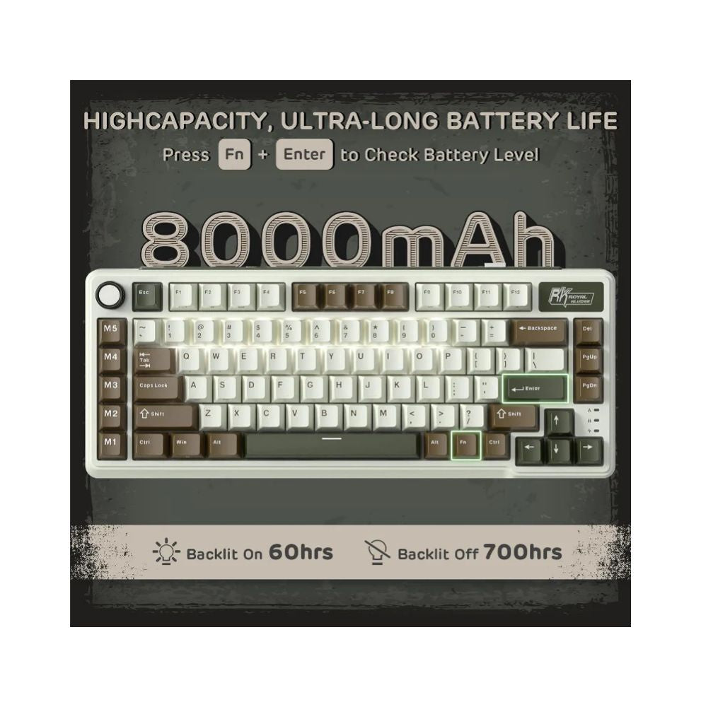 Royal Kludge RK L75 RGB Mehanička Tastatura, Hot-Swap,Boja "Palm Green", Beige Prekidači