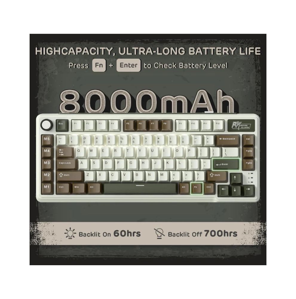 Royal Kludge RK L75 RGB Mehanička Tastatura, Hot-Swap,Boja "Palm Green", Cream Prekidači