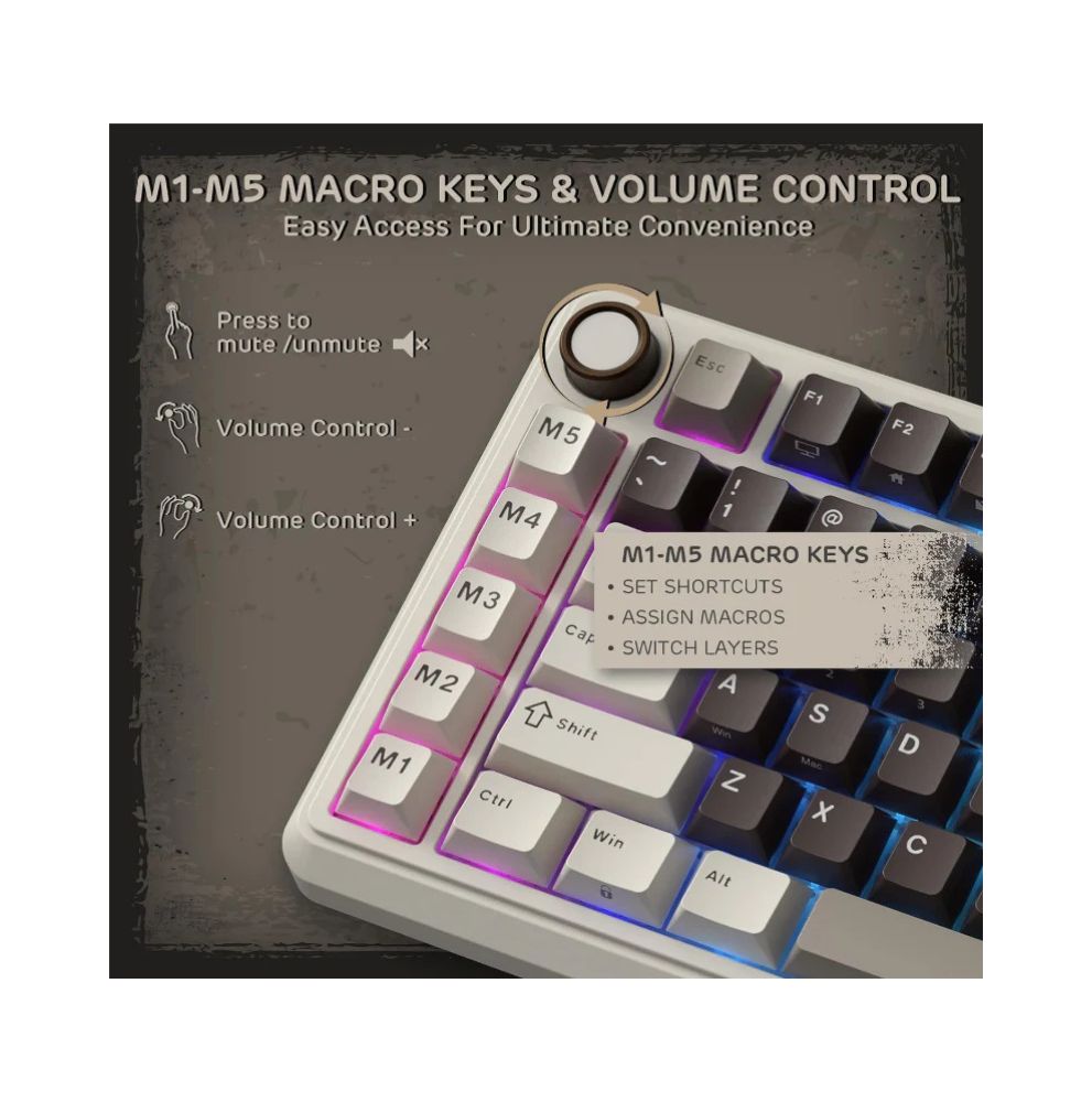 Royal Kludge RK L75 RGB Mehanička Tastatura, Hot-Swap,Boja "Mocha Grey", Cream Prekidači