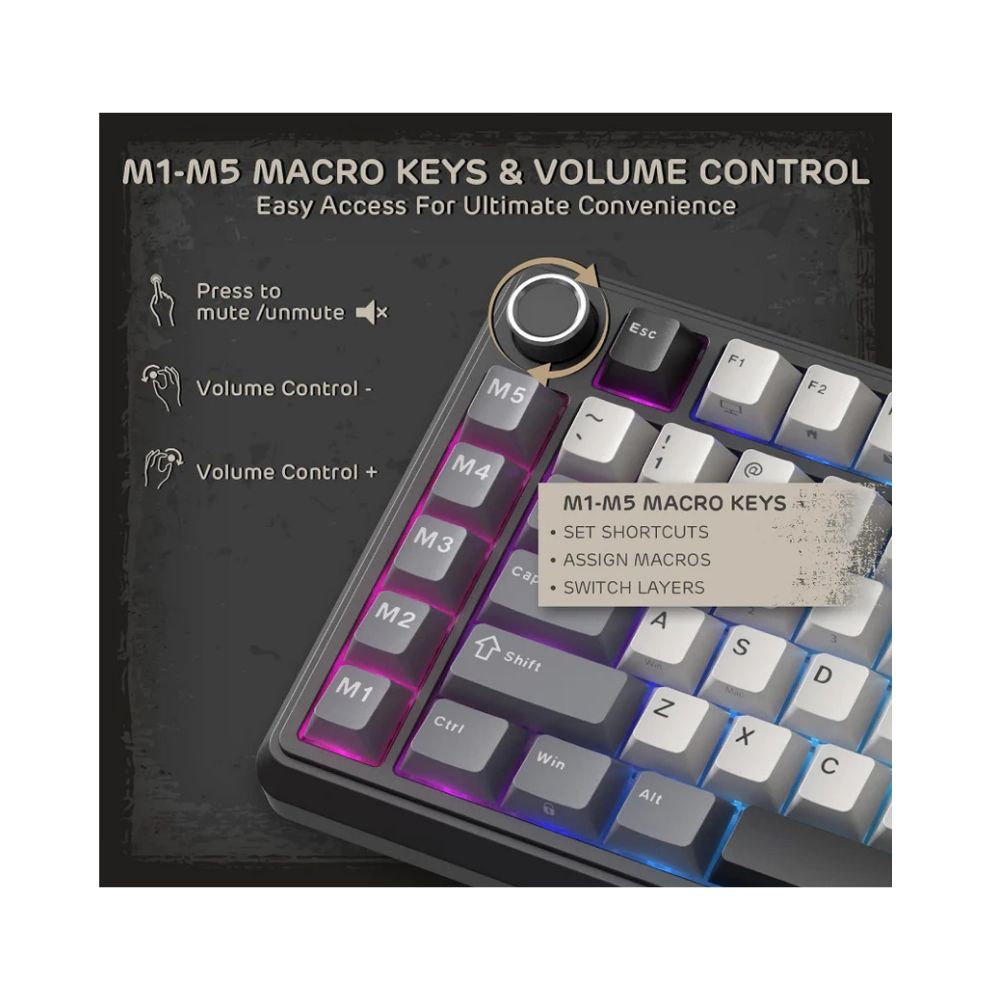 Royal Kludge RK L75 RGB Mehanička Tastatura, Hot-Swap,Boja "Knight Black", Cream Prekidači