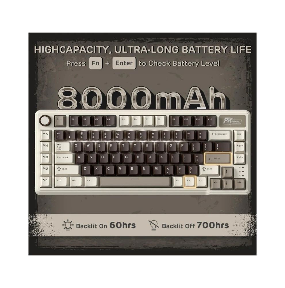Royal Kludge RK L75 RGB Mehanička Tastatura, Hot-Swap,Boja "Mocha Grey", Beige Prekidači