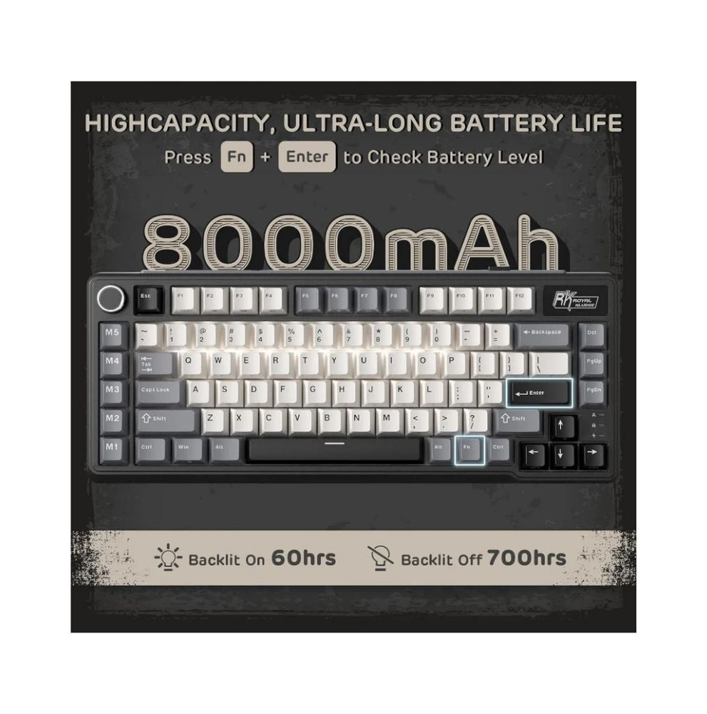 Royal Kludge RK L75 RGB Mehanička Tastatura, Hot-Swap,Boja "Knight Black", Beige Prekidači
