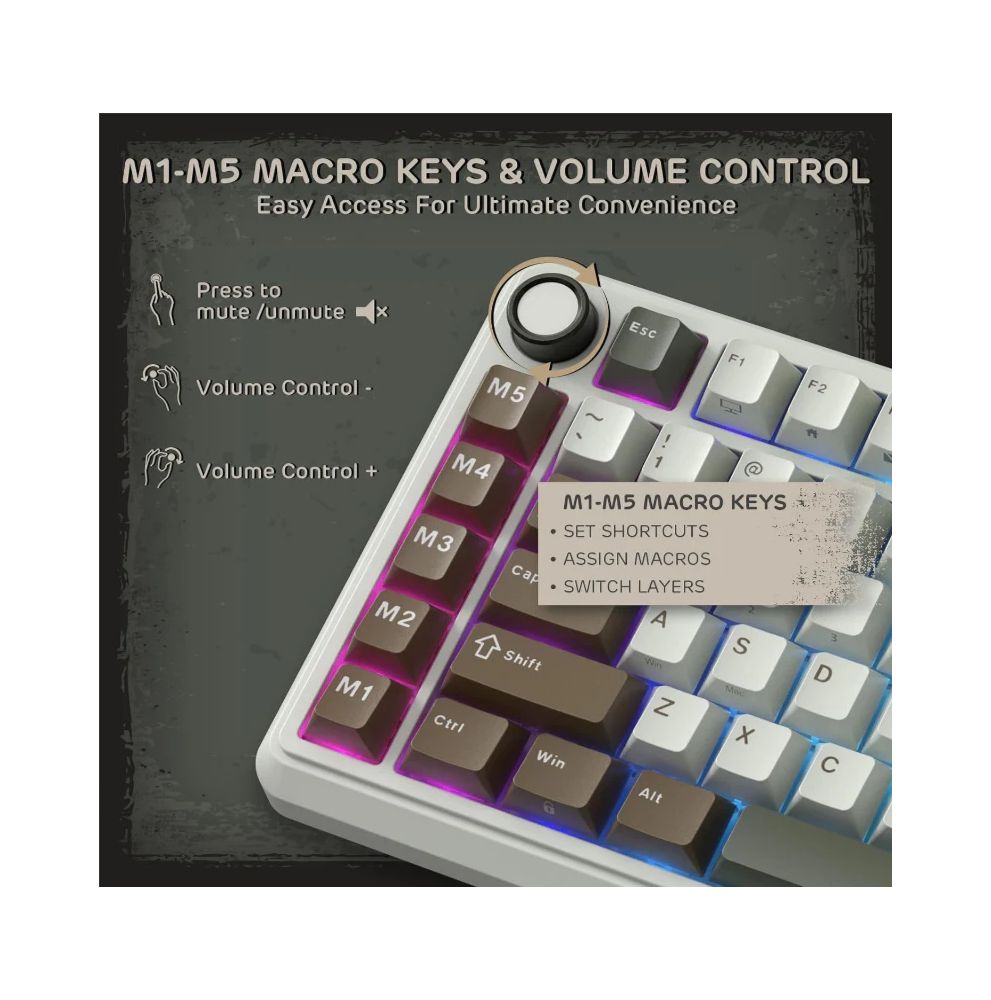 Royal Kludge RK L75 RGB Mehanička Tastatura, Hot-Swap,Boja "Palm Green", Beige Prekidači