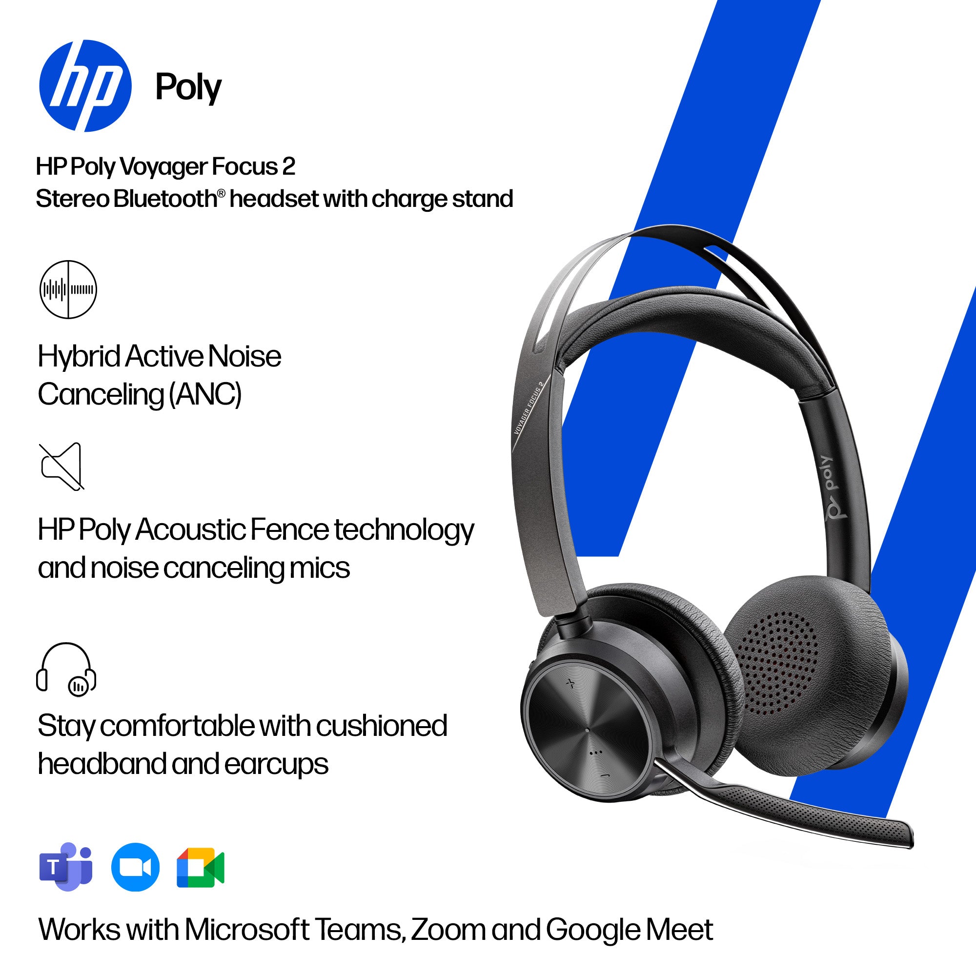 HP Poly Voyager Focus 2 USB-C-C Headset +USB-C/A Adapter +Charging Stand (9T9J5AA)