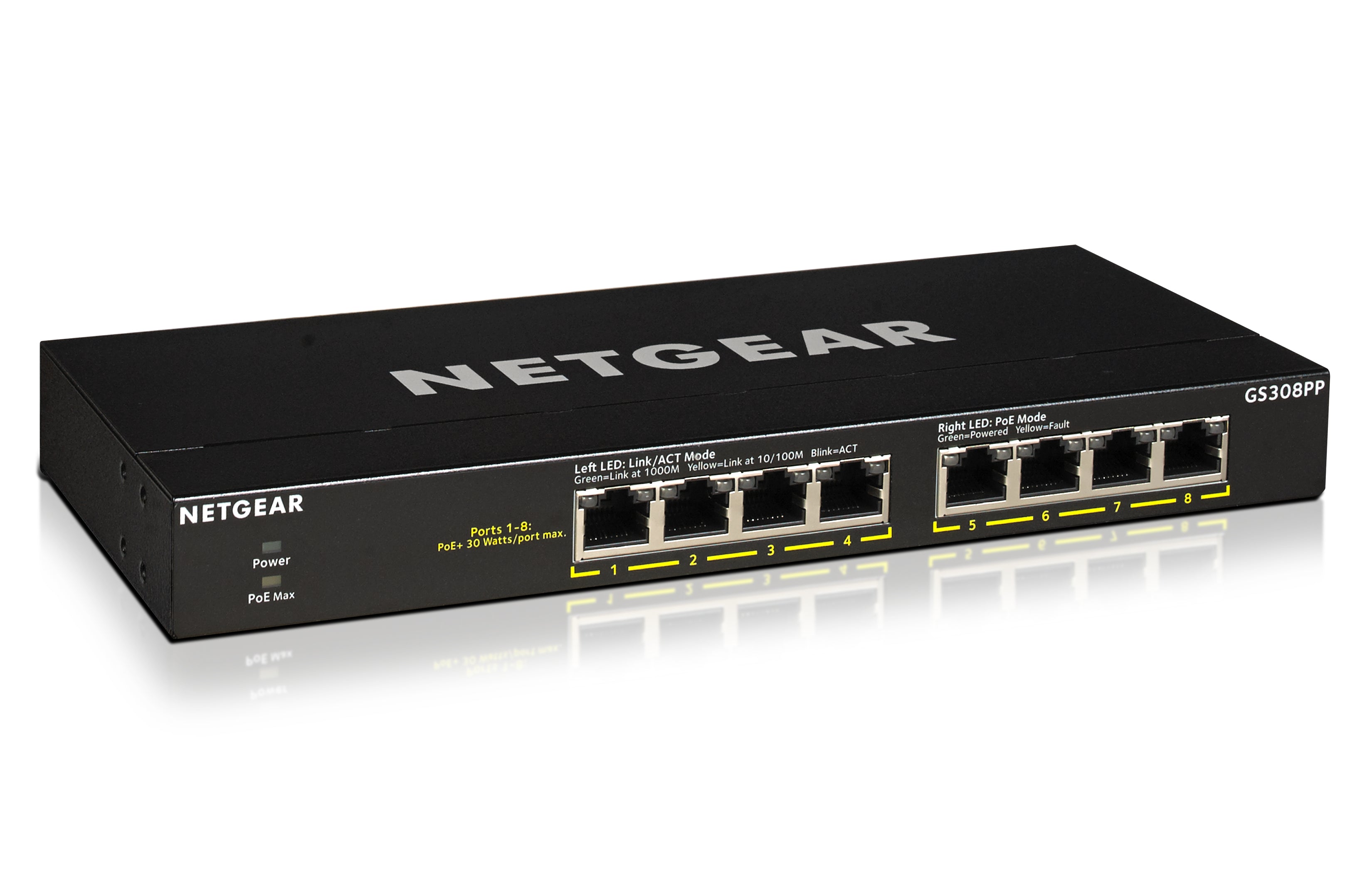NETGEAR GS308PP Unmanaged Gigabit Ethernet (10/100/1000) Power over Ethernet (PoE) Black (GS308PP-100EUS)