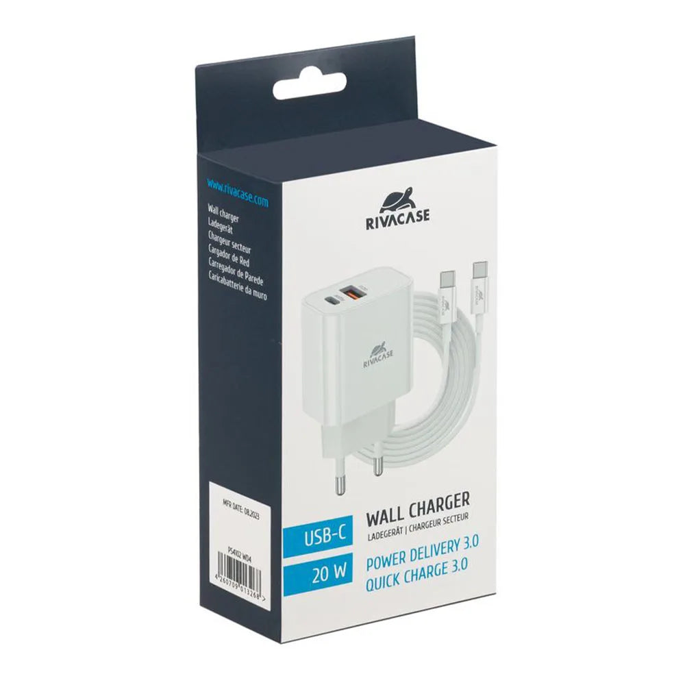 Punjač za smartphone 20W PD A+C + C-C kabl Rivacase PS4102 WD4 (white)