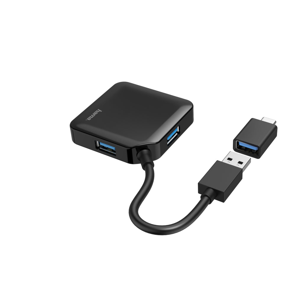 Hama USB Hub, 4 Ports, USB 3.2 Gen 1, 5 Gbit/s, incl. USB-C Adapter (00200116)