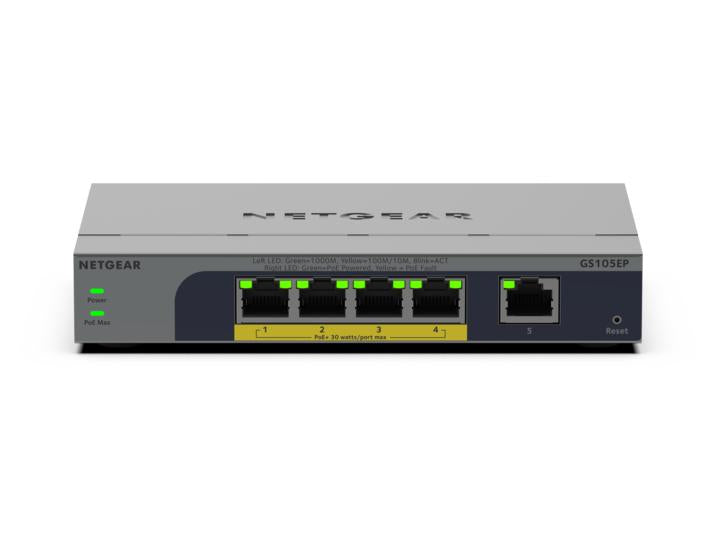 NETGEAR GS105EP Unmanaged Gigabit Ethernet (10/100/1000) Power over Ethernet (PoE) Grey (GS105EP-100EUS)