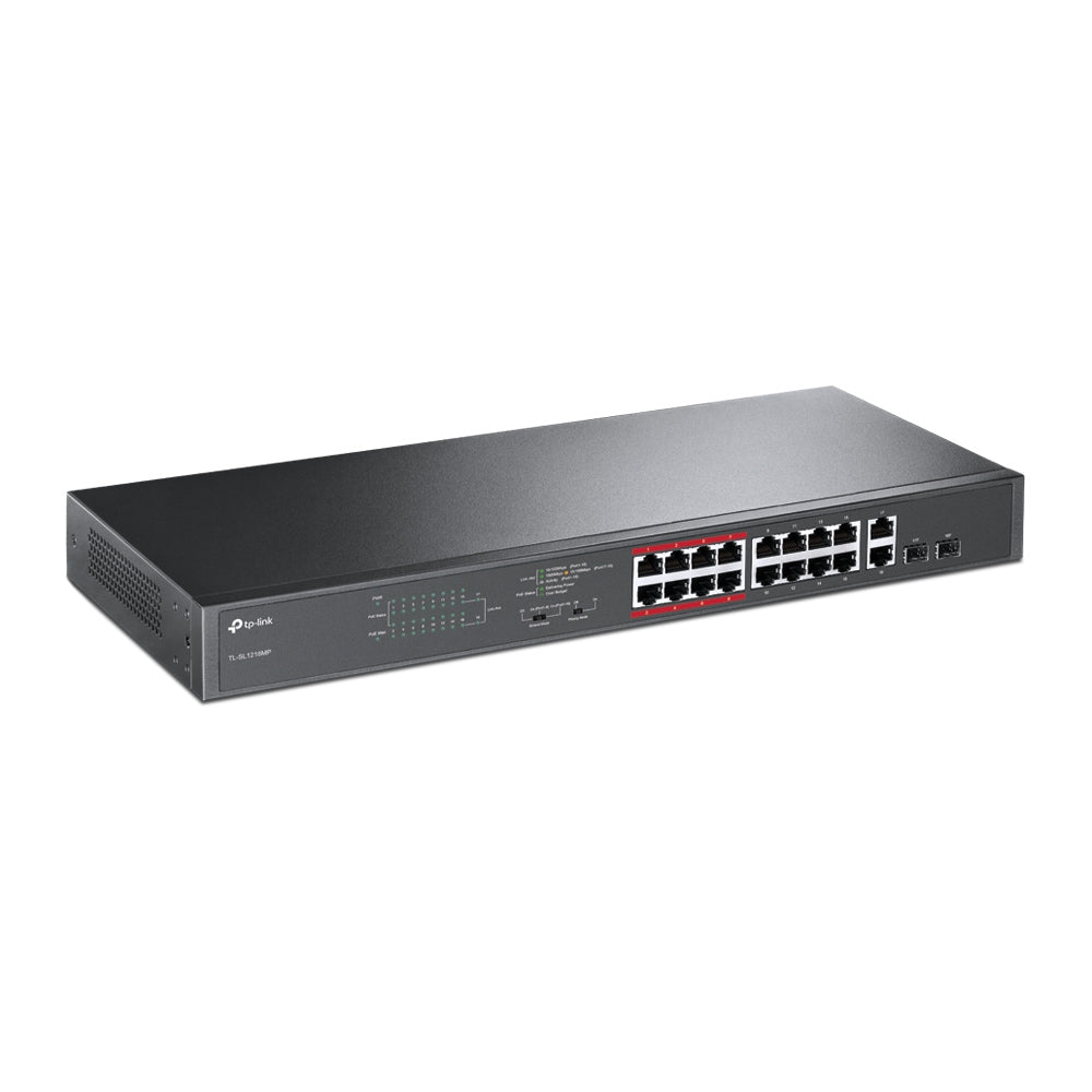 TP-Link 16-Port 10/100Mbps + 2-Port Gigabit Unmanaged PoE Switch (TL-SL1218MP)