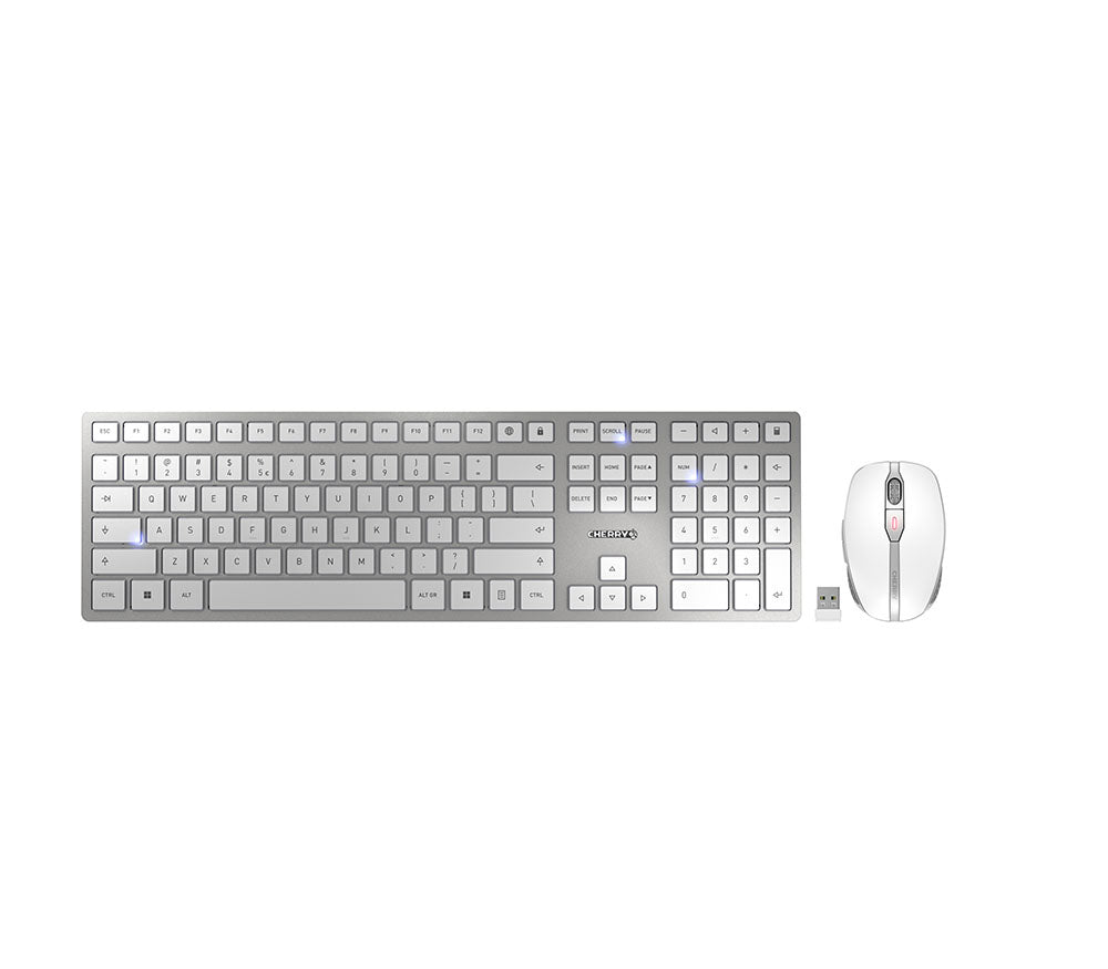 CHERRY DW 9100 SLIM keyboard Mouse included Universal RF Wireless + Bluetooth QWERTY US English Silver (JD-9100EU-1)