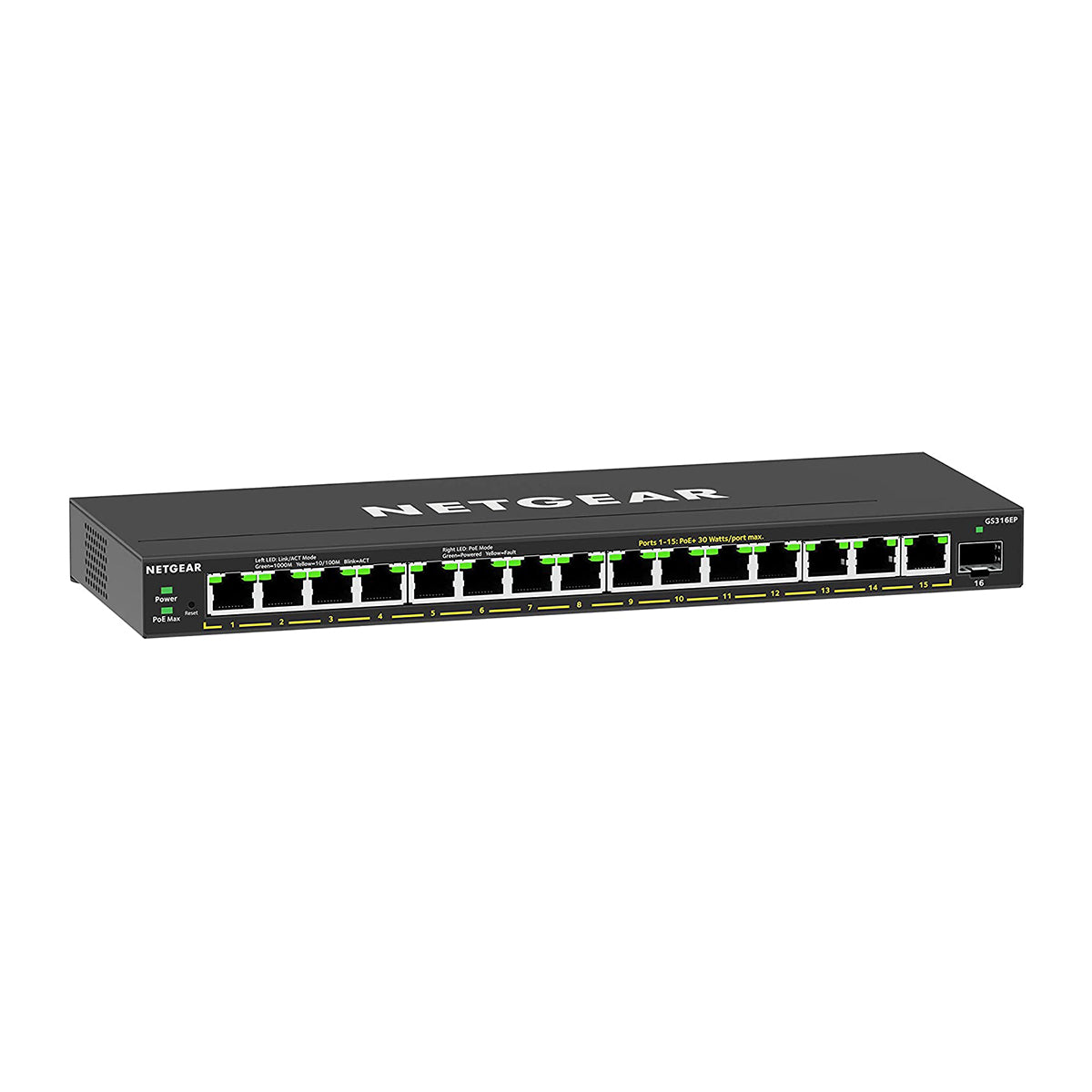NETGEAR GS316EP Managed Gigabit Ethernet (10/100/1000) Power over Ethernet (PoE) Black (GS316EP-100PES)