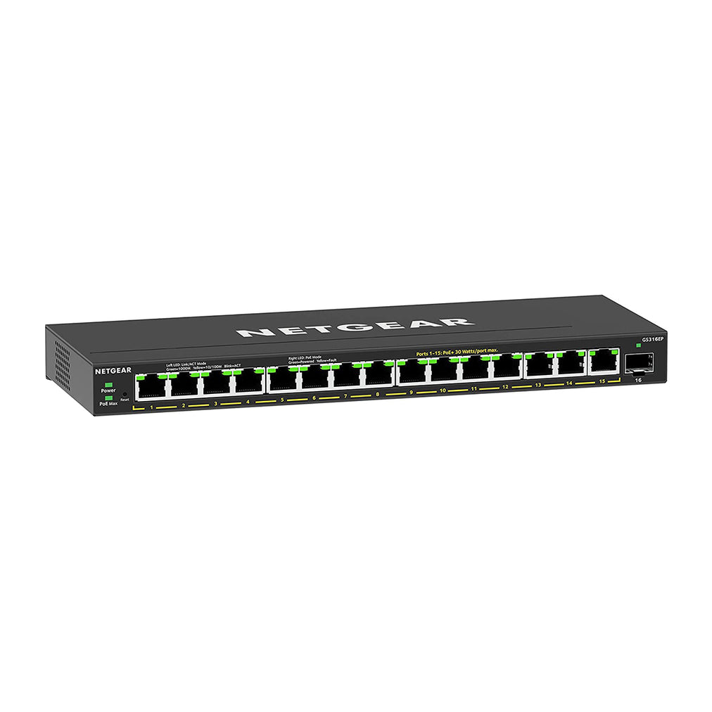 NETGEAR GS316EP Managed Gigabit Ethernet (10/100/1000) Power over Ethernet (PoE) Black (GS316EP-100PES)