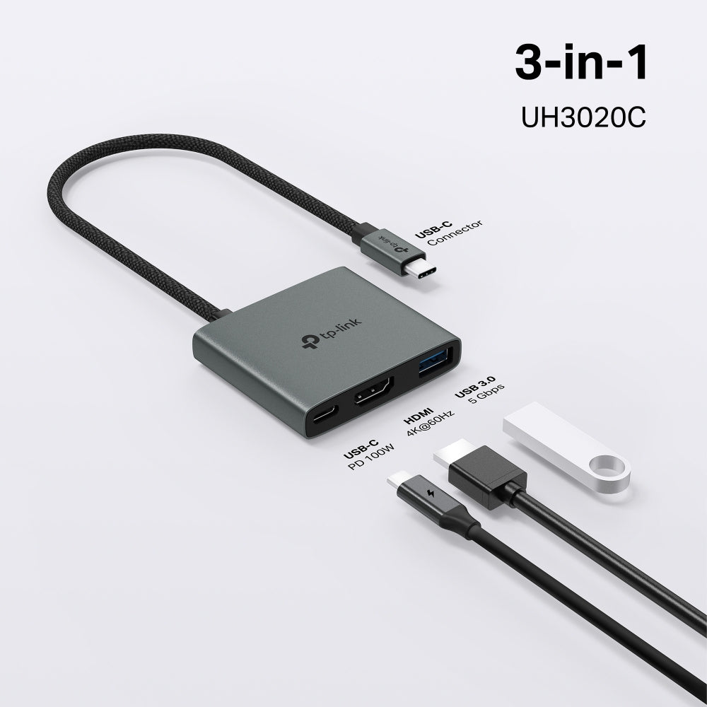 TP-Link UH3020C interface hub USB Type-C 5000 Mbit/s Grey