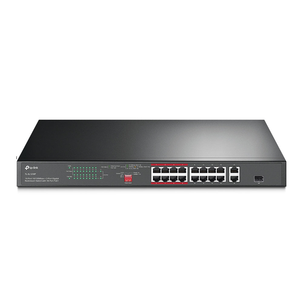 TP-Link 16-Port 10/100 Mbps + 2-Port Gigabit Rackmount PoE Switch with 16-Port PoE+ (TL-SL1218P)