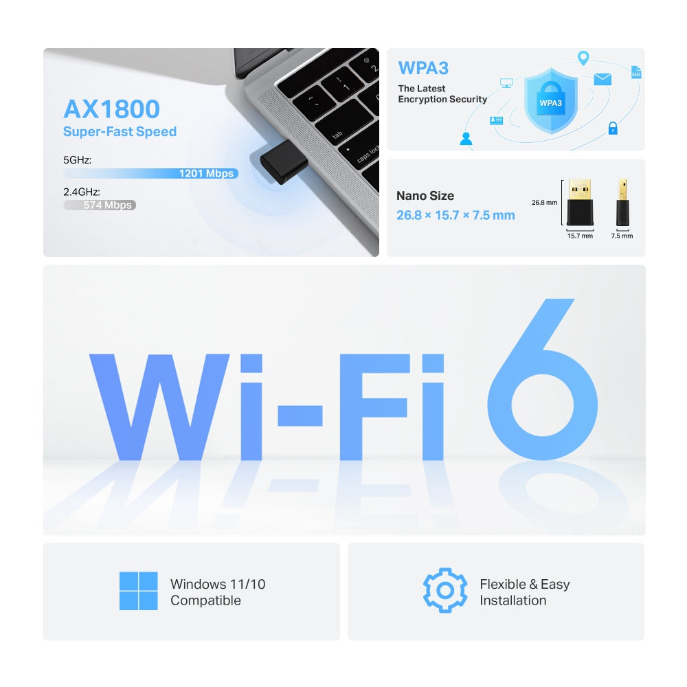 TP-Link Archer AX1800 Nano Wi-Fi 6 Wireless USB Adapter (ARCHER TX20U NANO)
