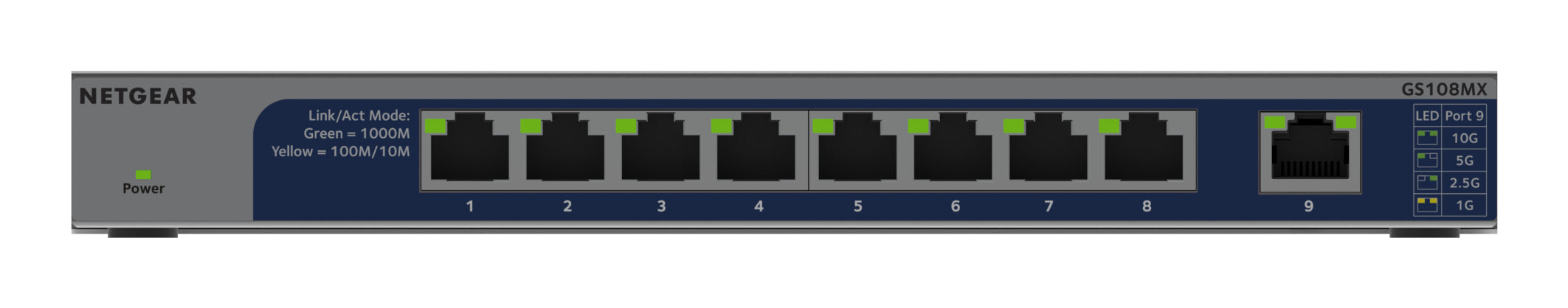 NETGEAR GS108MX-100EUS network switch Unmanaged L2 Gigabit Ethernet (10/100/1000) Desktop/Wall-Mounting