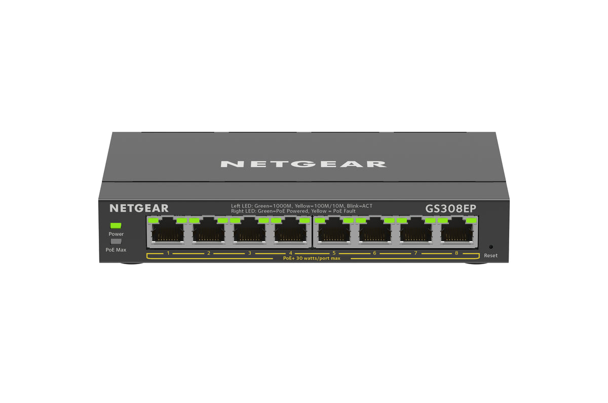 NETGEAR GS308EP Managed L2/L3 Gigabit Ethernet (10/100/1000) Power over Ethernet (PoE) Black (GS308EP-100PES)