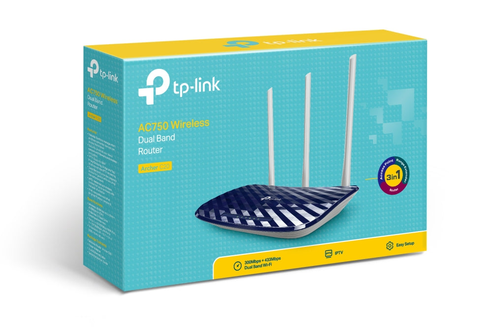 TP-Link AC750 wireless router Fast Ethernet Dual-band (2.4 GHz / 5 GHz) Black, White (ARCHER C20)
