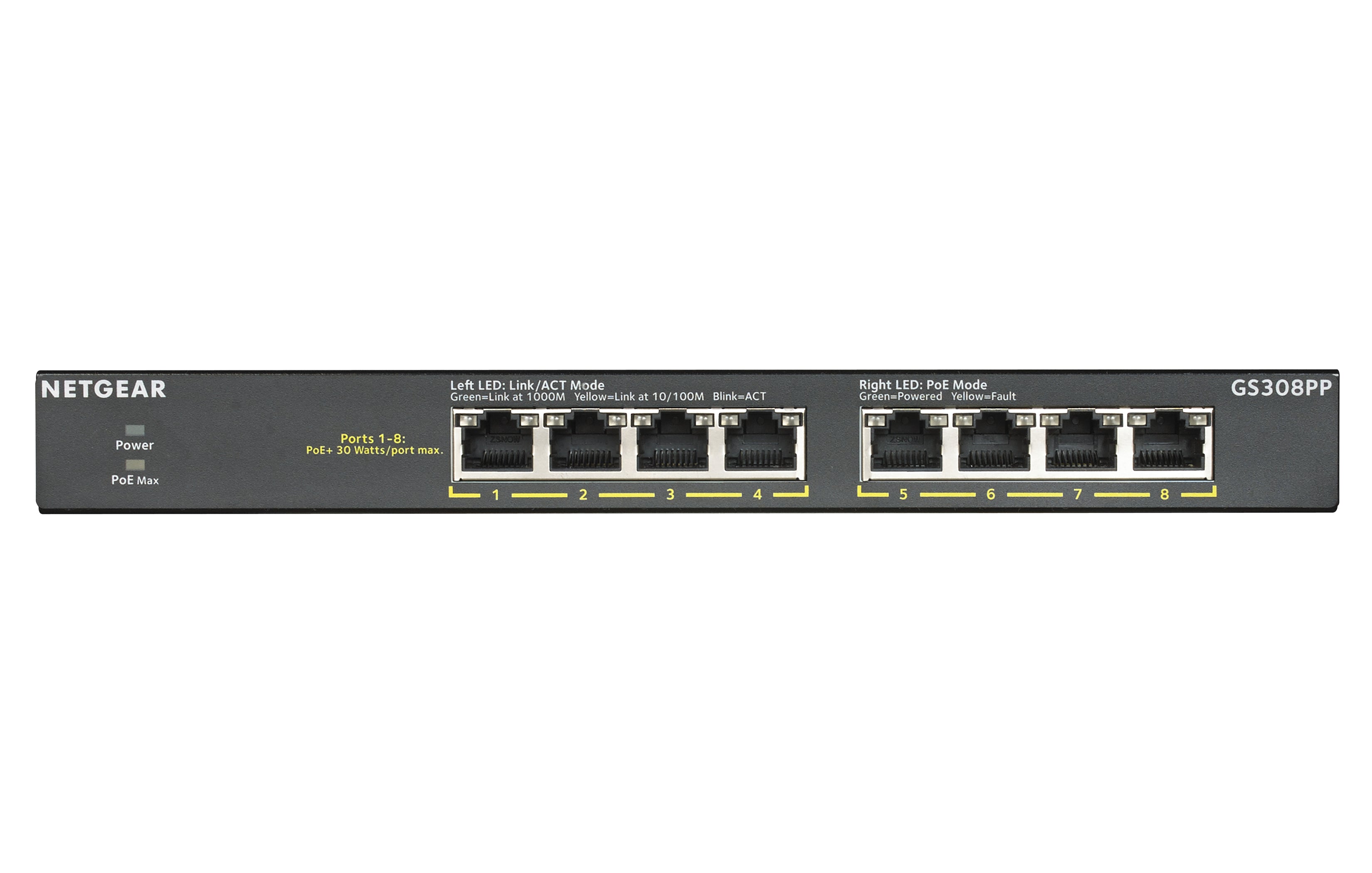 NETGEAR GS308PP Unmanaged Gigabit Ethernet (10/100/1000) Power over Ethernet (PoE) Black (GS308PP-100EUS)