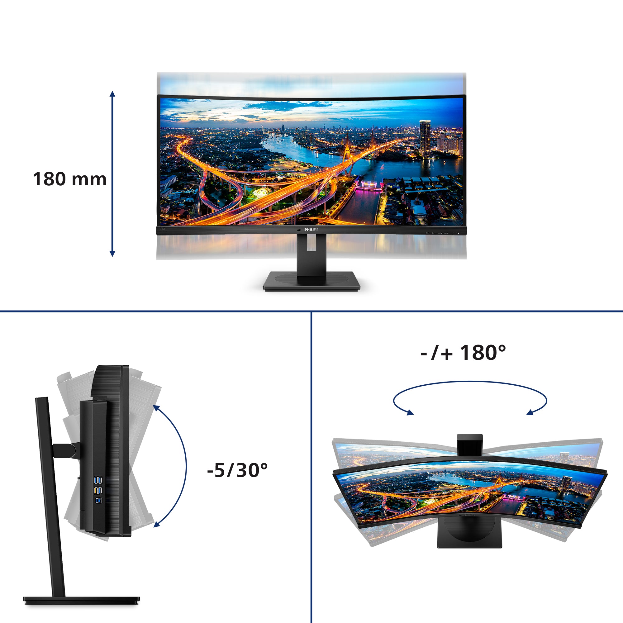 Philips B Line 345B1C/00 computer monitor 86.4 cm (34") 3440 x 1440 pixels Quad HD LCD Black