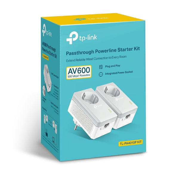 TP-Link Passthrough Powerline 600 Starter Kit, 1 Port (TL-PA4010P KIT)