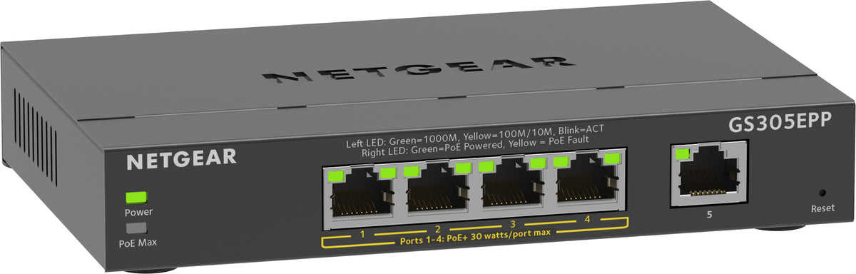 NETGEAR GS305EPP Managed L2/L3 Gigabit Ethernet (10/100/1000) Power over Ethernet (PoE) Black (GS305EPP-100PES)