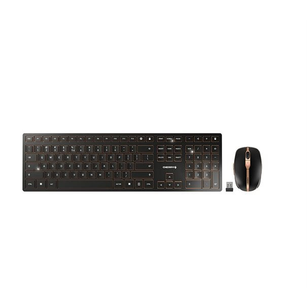 CHERRY Desktop DW 9100 SLIM [US/EU] WL AES black/copper BT  Lithium Batter Pack - wochenlange Nutzung ohne Aufladung