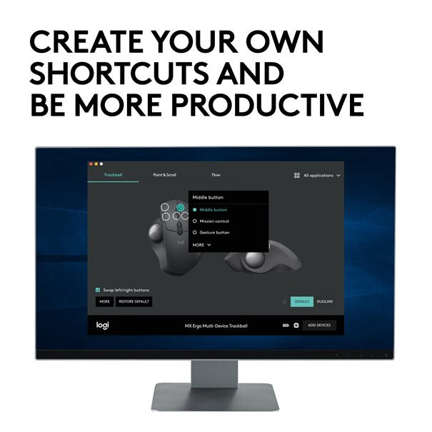 Logitech Trackball MX ERGO Wireless Ergonomic black  20° Vertikal